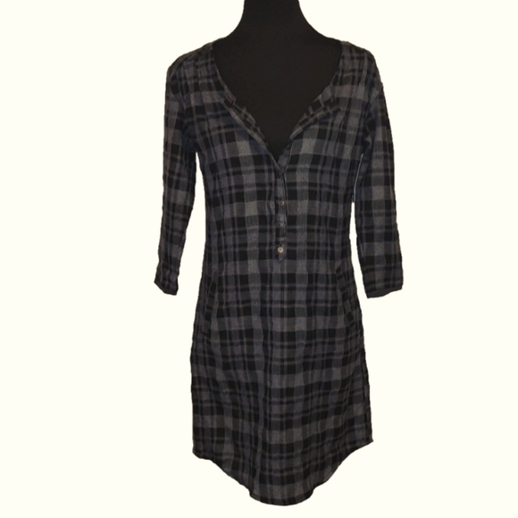 BLACK & Gray Plaid Shirt Dress - Picture 1 of 3